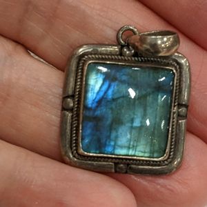 Sterling Silver Abalone Aqua Stone Pendant